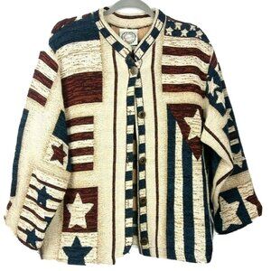 Vintage Colonial Flag Cardigan Sweater One Size 250th Birthday American Spirit